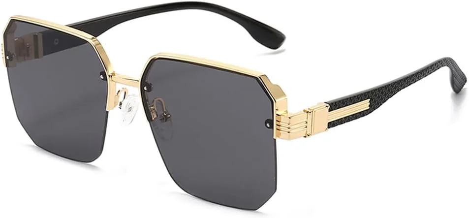 

Модные солнцезащитные очки в крупной металлической оправе, стильные и универсальные очки для вождения, подходят как для мужчин, так и для женщин KTUCN, Black