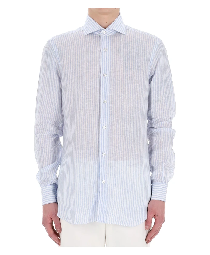 

Сшитая на заказ льняная рубашка для весны-лета Barba, синий