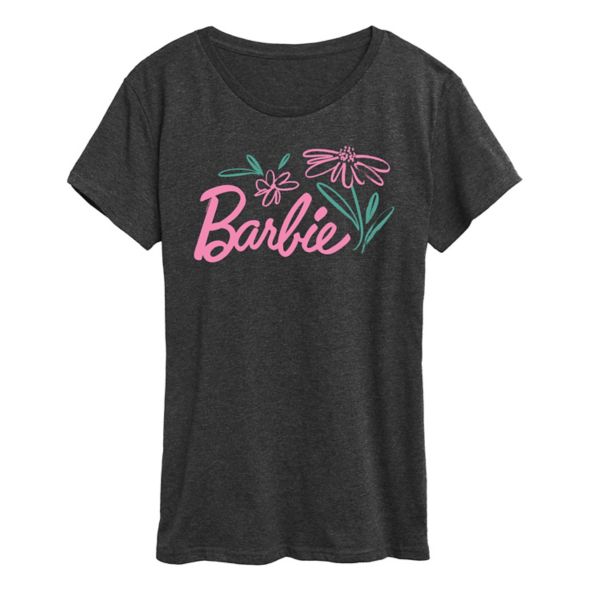 

Женская футболка с принтом логотипа и цветами Barbie, серый