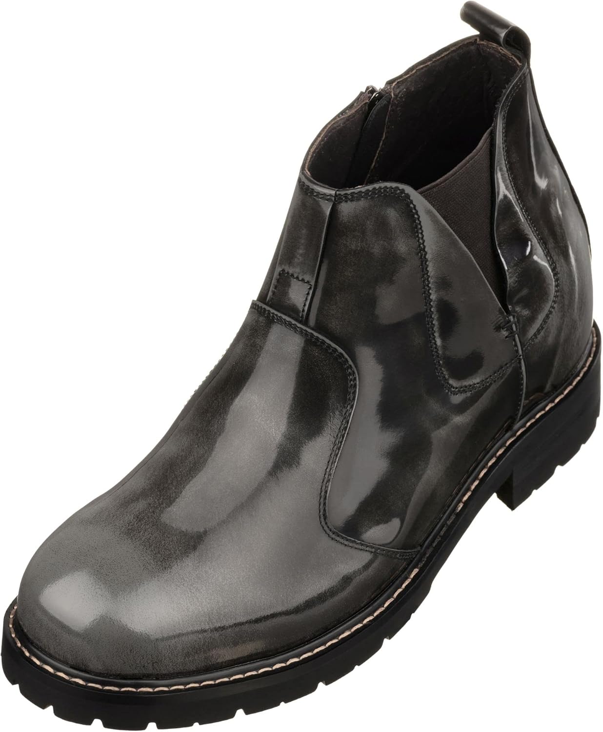 

Мужские невидимые увеличивающие рост ботинки CALTO - челси с молнией из патентованной кожи кордован - прибавка роста 9 см - K8994 - Размер 7.5 D(M) US, серый