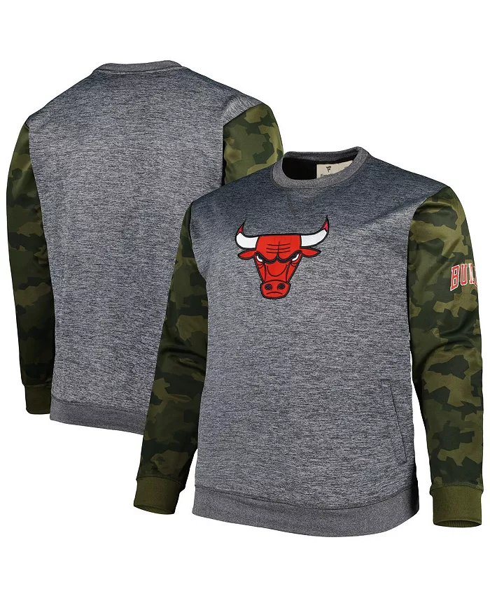 

Мужская толстовка с вышивкой Chicago Bulls в камуфляжном принте, цвет heather charcoal, размеры big and tall Fanatics