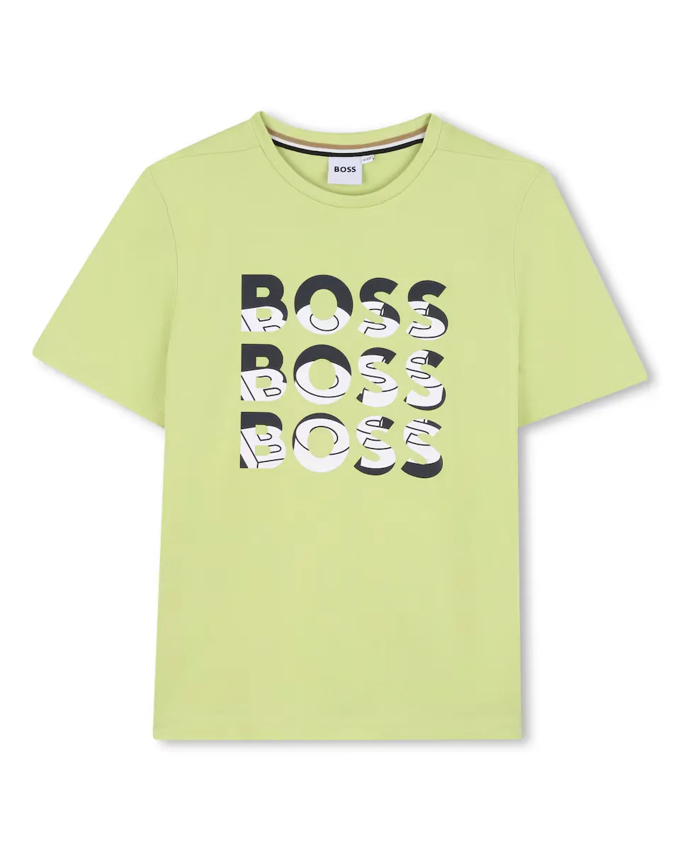 

Футболка из хлопка для мальчика с мультилоготипом BOSS Kidswear, зеленый