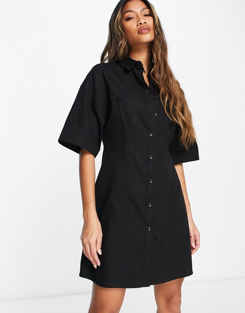 

Короткое платье-рубашка черного твила ASOS DESIGN