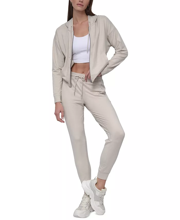 

Спортивные женские джоггеры с высокой талией Slim из спейсдай-ткани DKNY, коричневый/бежевый