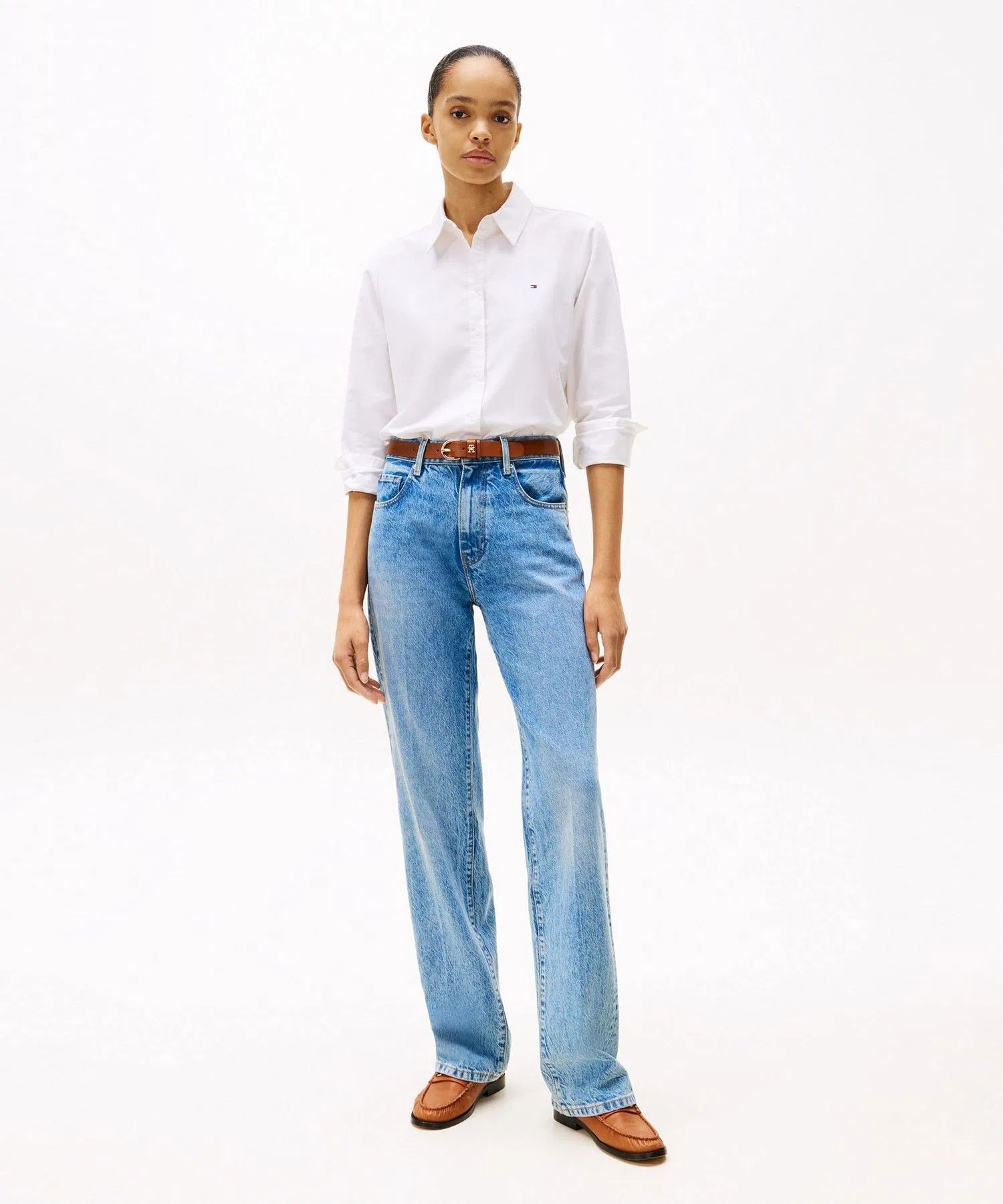 Женская рубашка Tommy Hilfiger Oxford Relaxed бежевая — фото 3