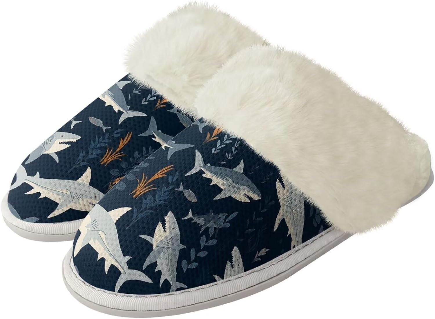 

Женские пушистые тапочки уютные теплые тапочки на зиму, домашние слипоны с мягкой подошвой, унисекс, удобные плюшевые с закрытым носком для дома, спа и ванной Watdotory, Shark