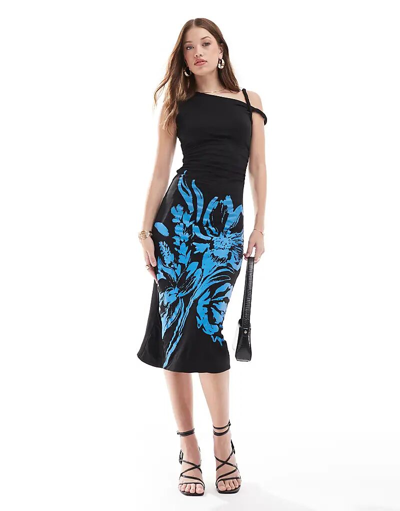 

ASOS DESIGN асимметричное платье миди с цветочным принтом и перекрученными бретелями