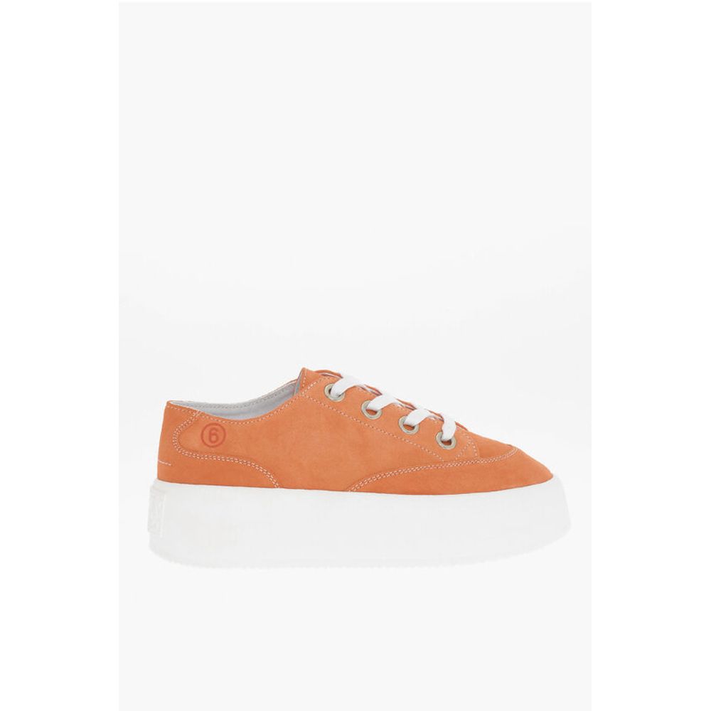 MM6 Замшевые низкие кеды с контрастной платформой 5,5 см Maison Margiela, Orange — фото 3
