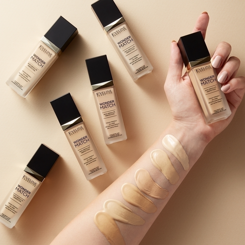 Маска для лица Eveline Cosmetics — Стойкая жидкая тональная основа Wonder Match с гиалуроновой кислотой , atspalvis 05 light, 30 мл — фото 3