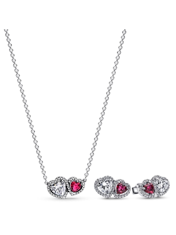 

Pandora Женский ювелирный набор: колье и серьги «Нижний ореол с сердечками», двухцветное серебро