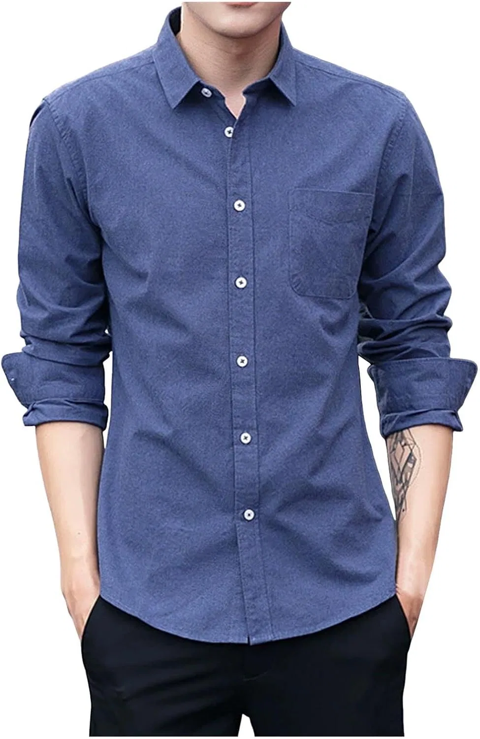 Рубашка, мужская, длинный рукав, Button-Down, темно-синий