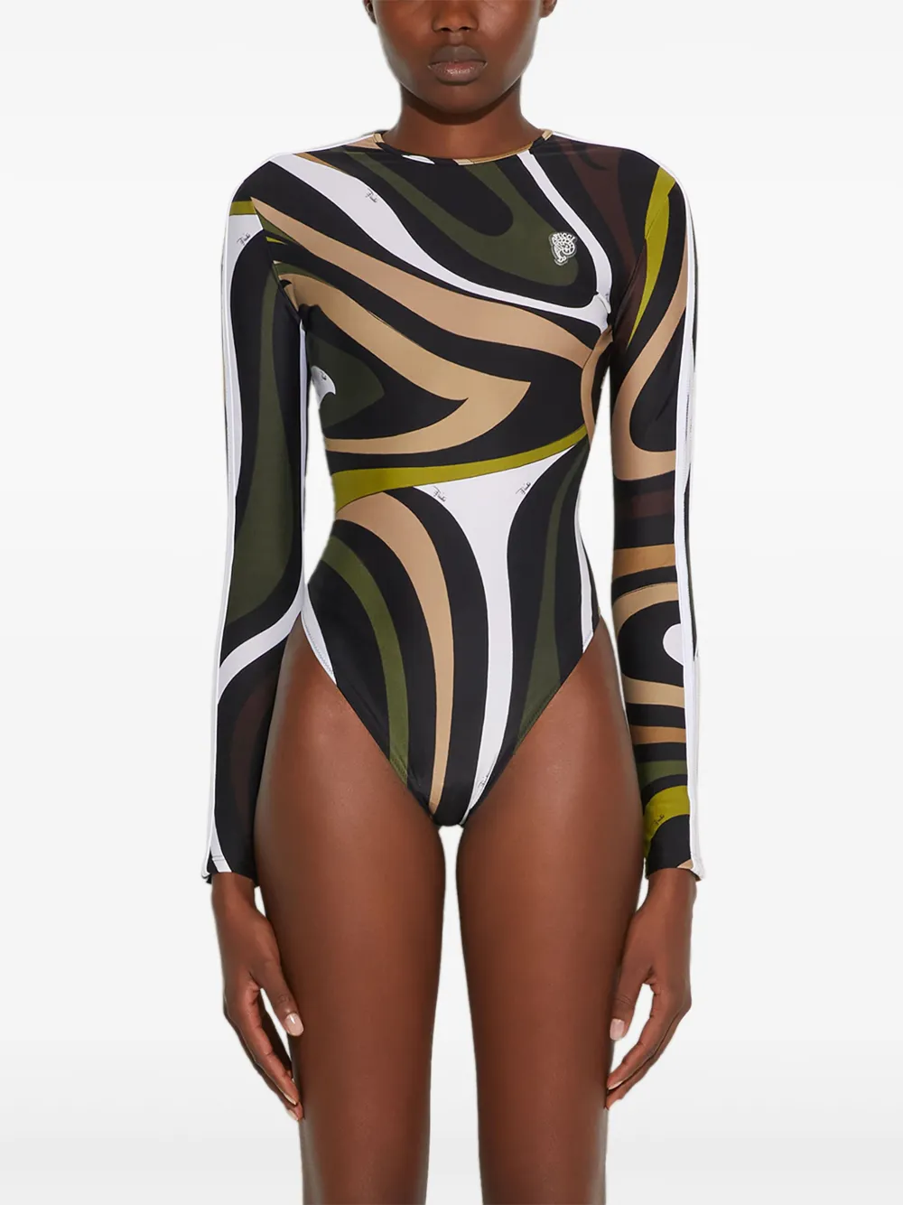 

Купальник с длинными рукавами и принтом Pucci, черный