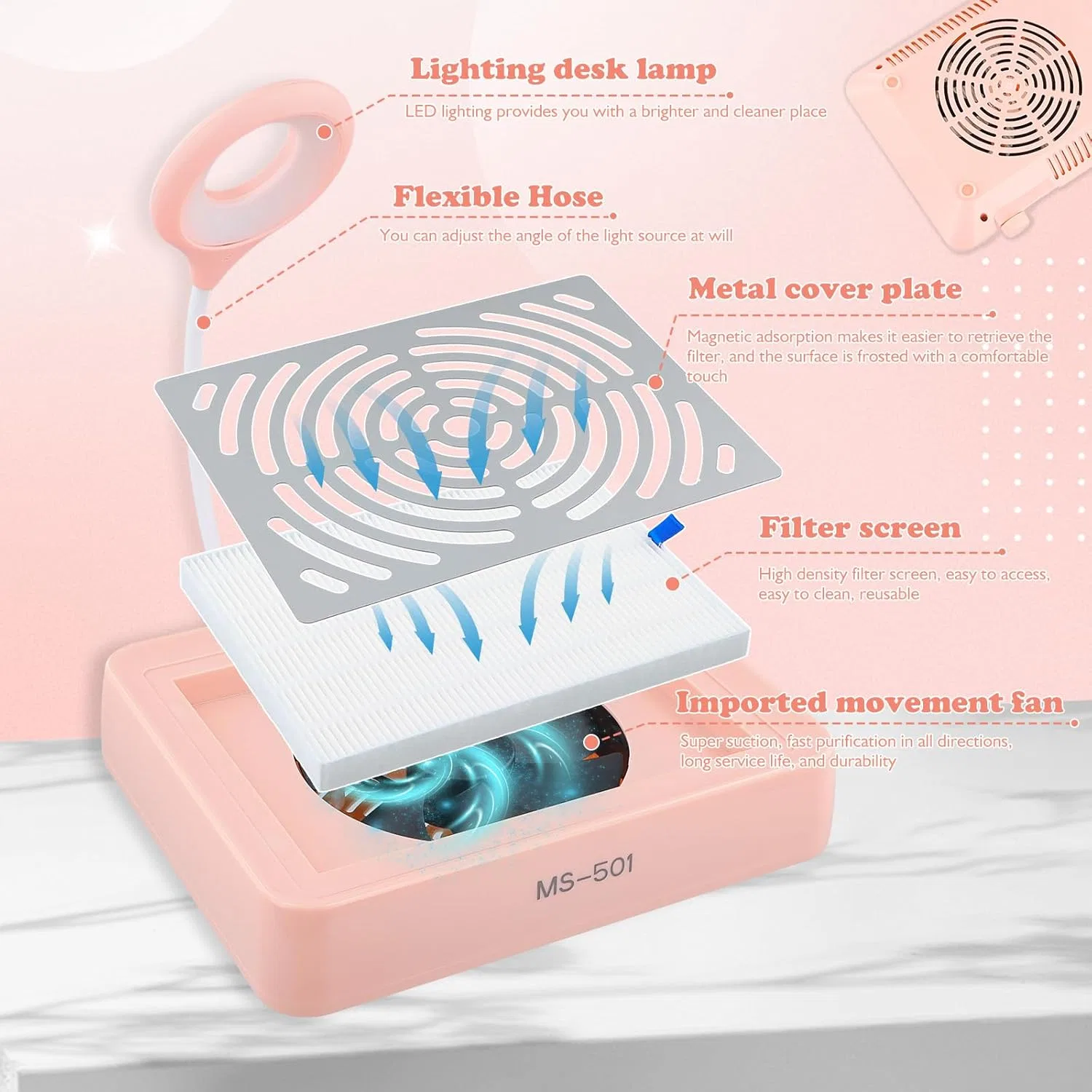 Пылесос для ногтей с сильным всасыванием и USB-лампой Azonelife — фото 2