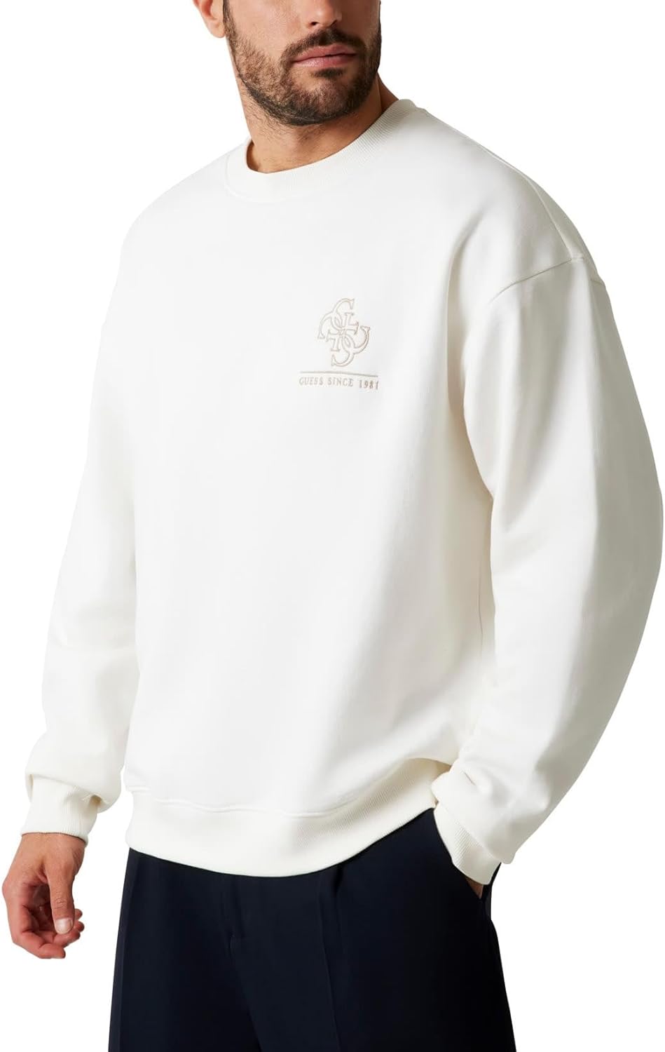 

Мужской свитшот GUESS Eco Vintage Wash Quattro G, Milky, Белый, Мужской свитшот GUESS Eco Vintage Wash Quattro G, Milky