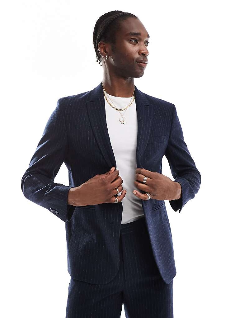 

ASOS DESIGN – темно-синий полосатый пиджак обычного кроя