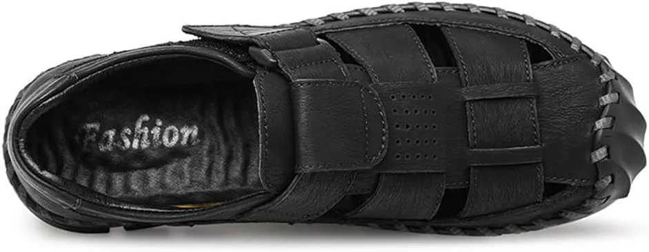 Mens Leather Сандалии Outdoor Hiking Сандалии Waterproof Athletic Sports Сандалии Fisherman Beach Shoes Abborora, черный — фото 2