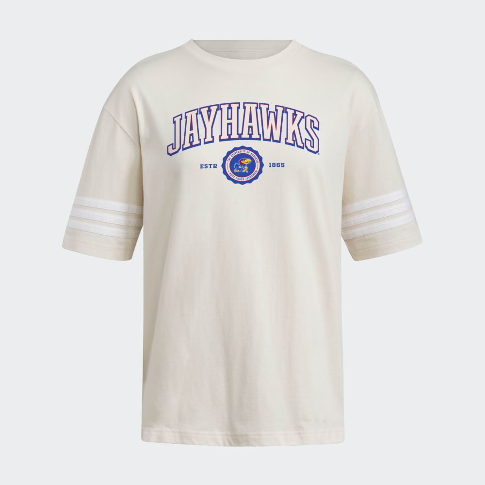 

Футболка Adidas Kansas Jayhawks Women's Exclusive 3-Stripes Tee, цвет Wonder White/White/Multi