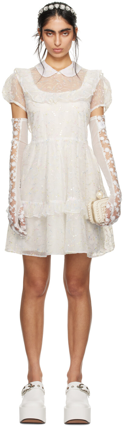 

SSENSE Эксклюзивное белое мини-платье с оборками Anna Sui