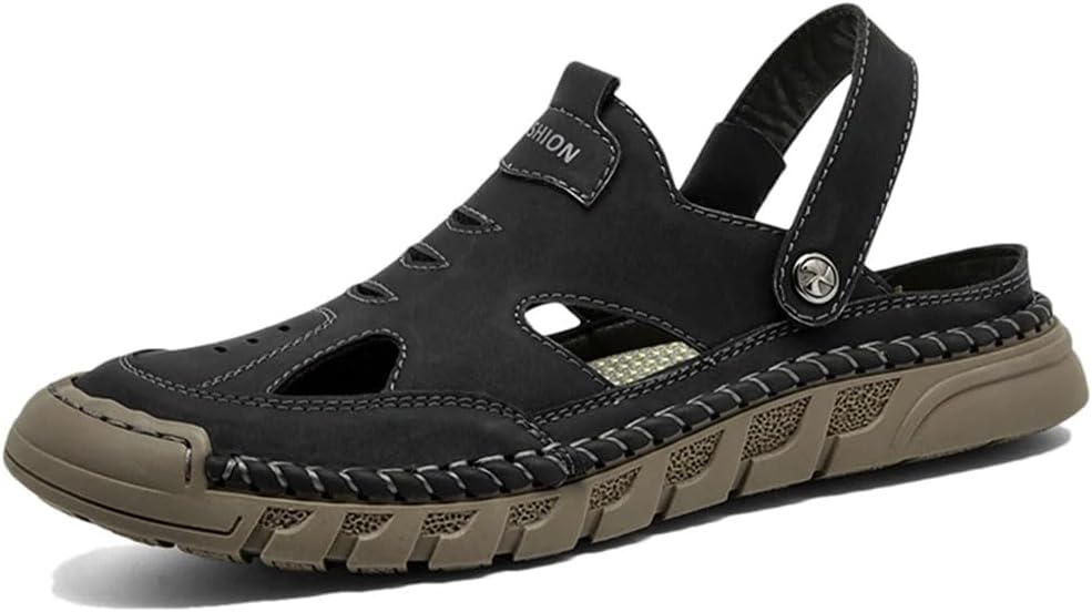 

Мужские классические кожаные римские гладиаторские сандалии на открытом воздухе, стиль кроссовок с легким надеванием для пляжного отдыха Generic, черный