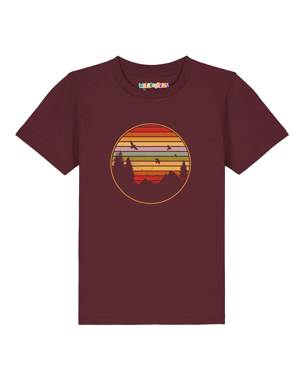 Футболка детская с принтом Sunset Berge & Tannen Wat? Apparel, винно-красный — фото 2