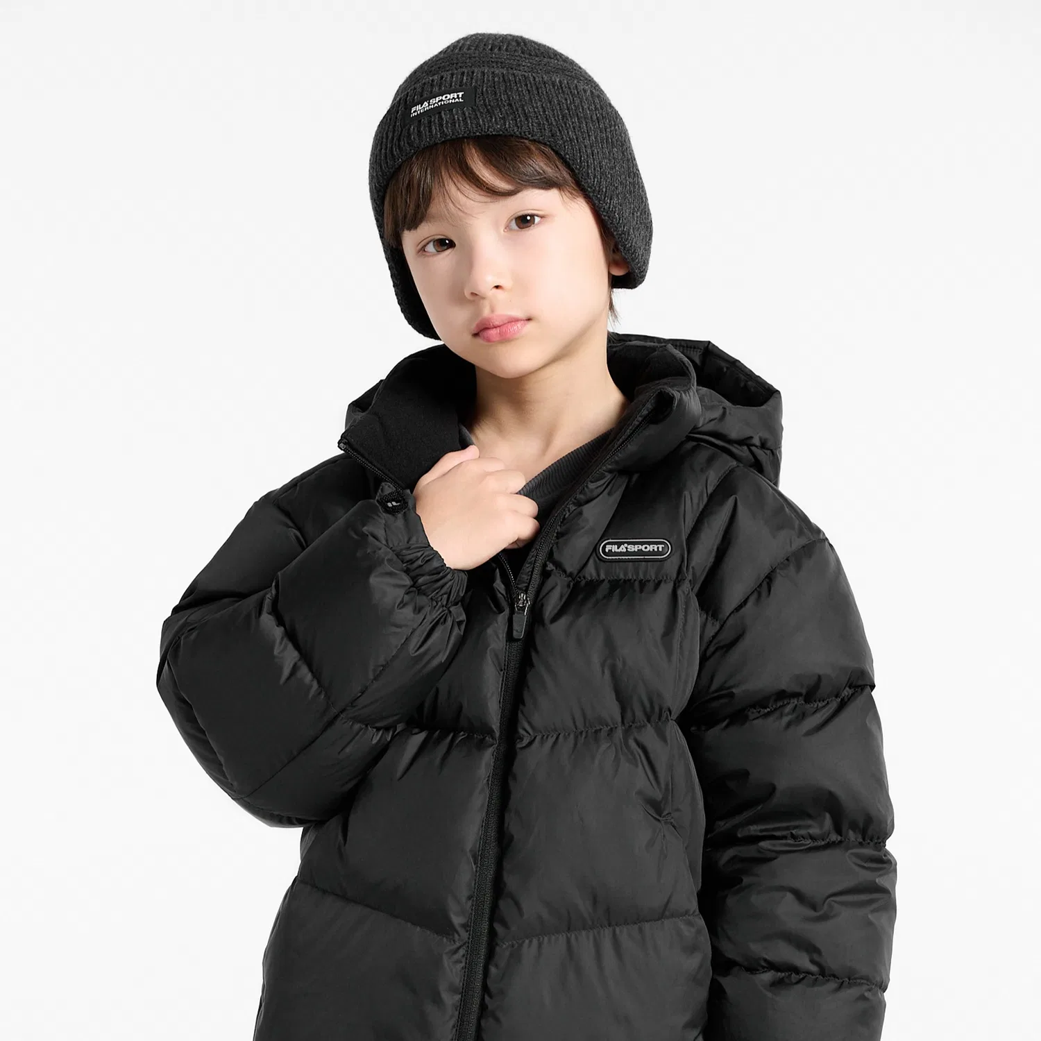 Детский лёгкий пуховик из гусиного пуха, чёрный, от Fila Kids