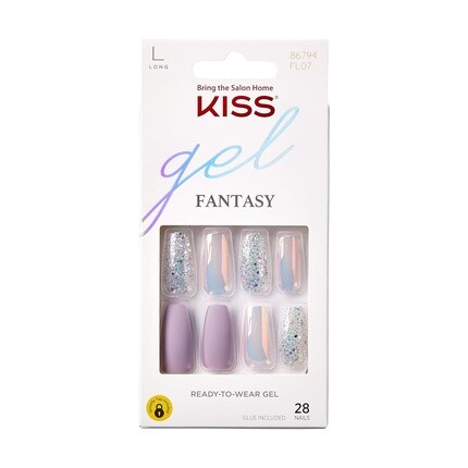 

Коллекция Gel Fantasy Накладные ногти Маникюрный набор Радужные кольца Длинные фиолетовые гелевые ногти в форме гроба с мини-пилочкой Розовый гель для ногтей и 28 несмазывающихся клеевых ногтей, Kiss