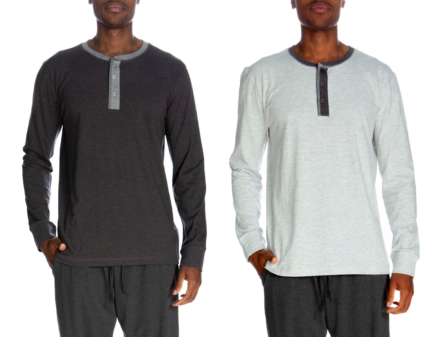 

Набор из 2 футболок с длинными рукавами и 3 пуговицами Unsimply Stitched, цвет Dark Heather Grey / Heather White