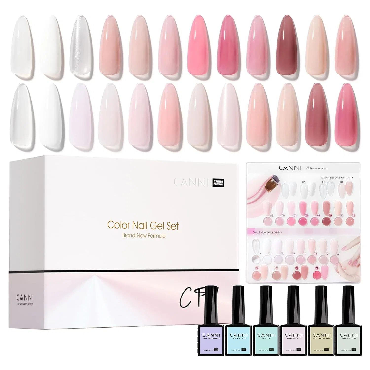 Набор гелей для наращивания ногтей 24 цвета «Builder Nail Gel» от CANNI Canni, Cf1 — фото 2