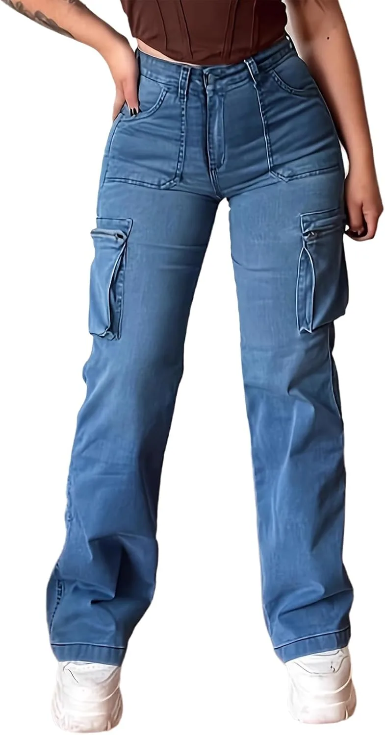 

Женские джинсы Trendy High Waisted Stretchy Fit Cargo Straight Leg MRNYQBM