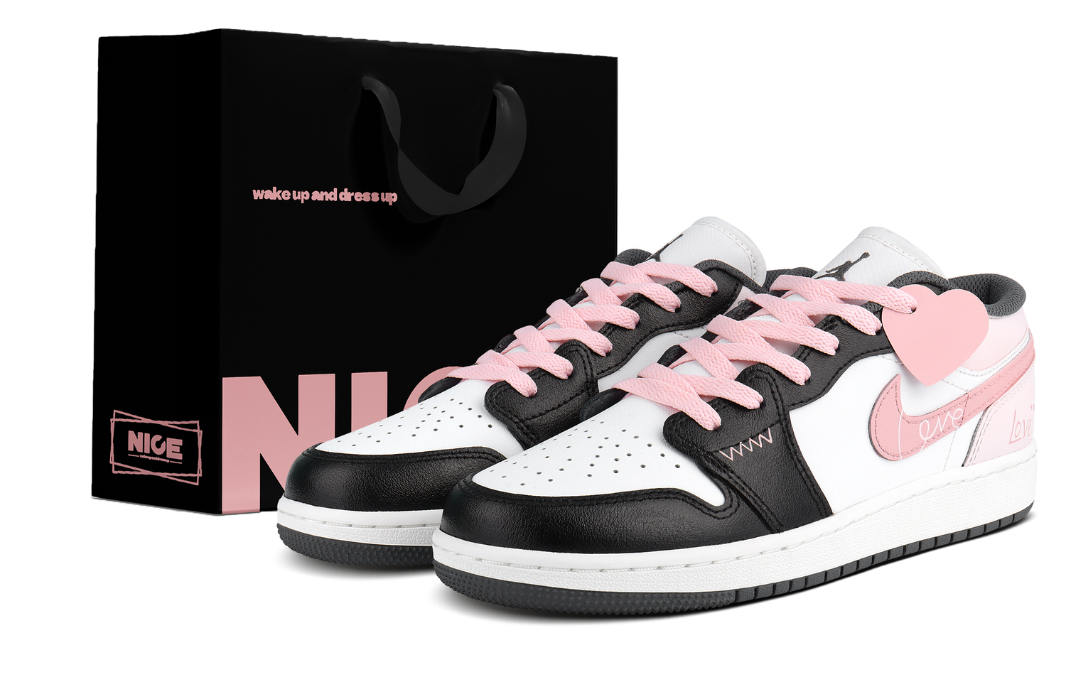 

Jordan Air 1 Heart Signal устойчивые к истиранию низкие детские баскетбольные кроссовки Pink для подростков