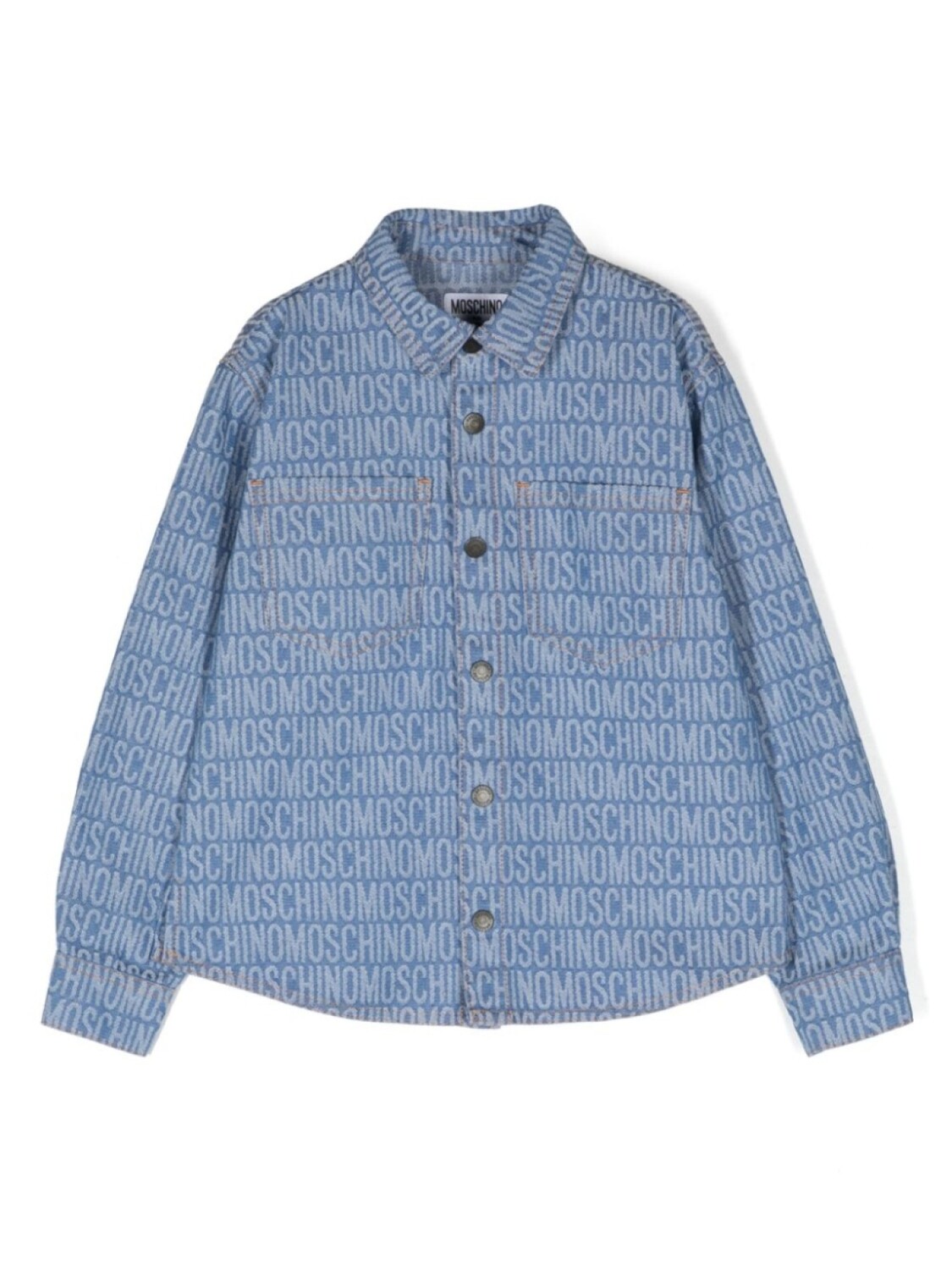 

Moschino Kids джинсовая рубашка с жаккардовым логотипом, синий