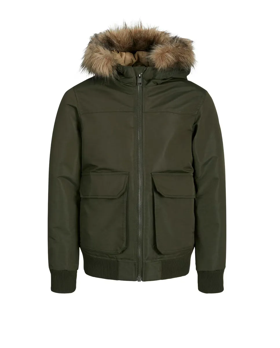

Бомбер для мальчика с капюшоном Jack & Jones, цвет Verde Militar