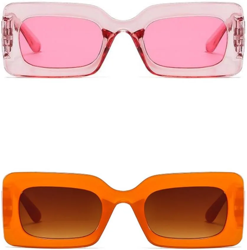 

Солнцезащитные очки IKANOO Retro прямоугольной формы для женщин, винтажные, в стиле 90-х, конфетных цветов, квадратная оправа, очки в стиле Y2K, Pink+orange