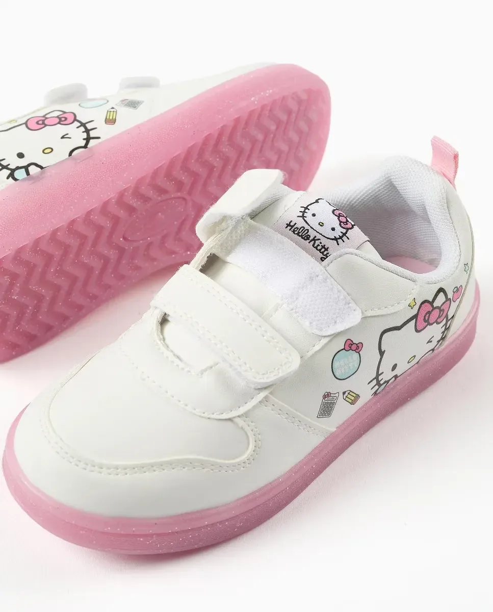 Низкие детские кеды с принтом Hello Kitty и застежками-липучками Zippy, белый / розовый — фото 4