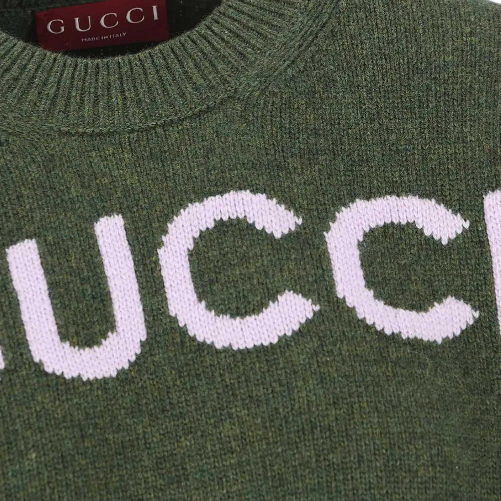 Свитер из шерсти с интарсией логотипа GUCCI, зеленый — фото 4