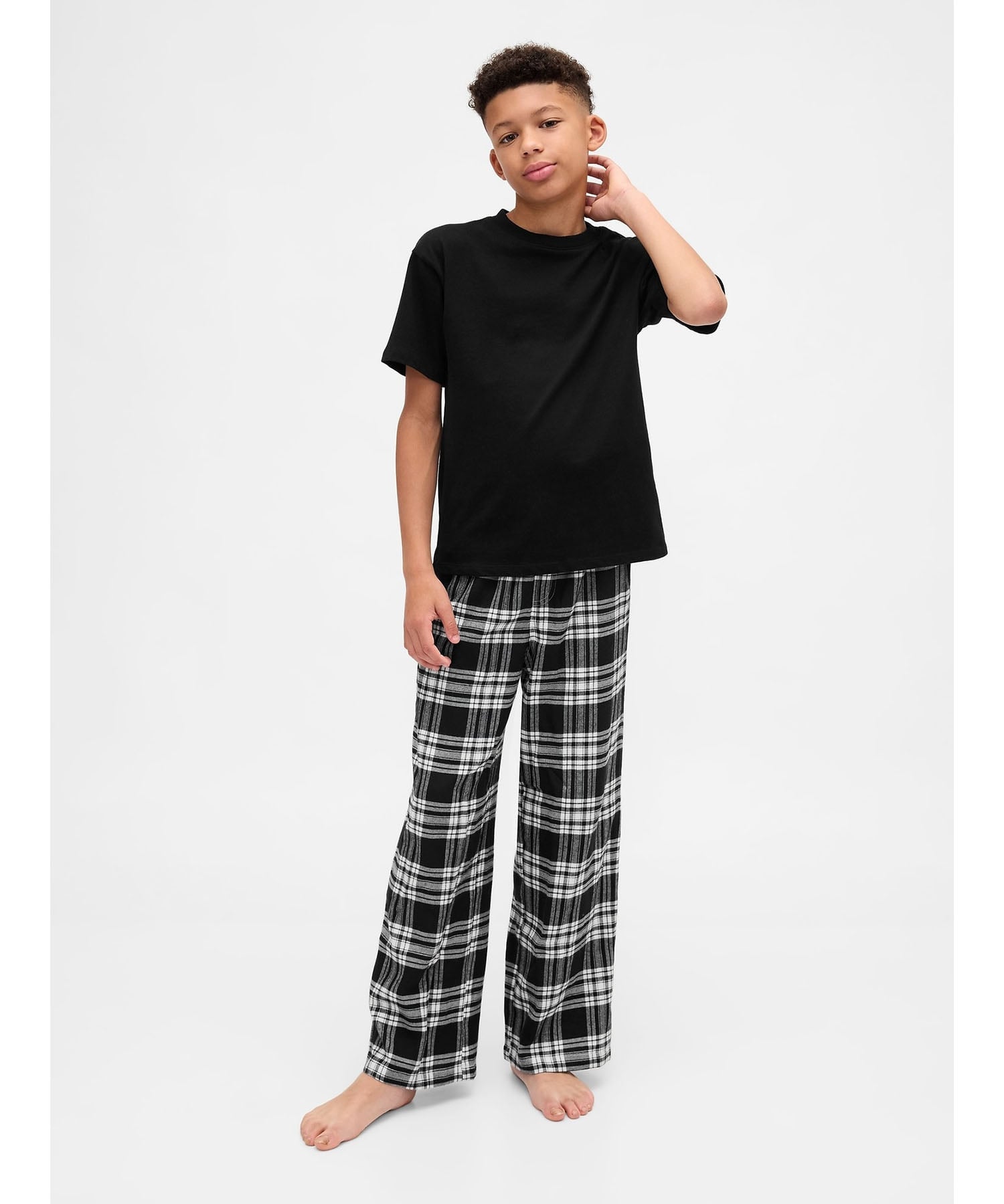 (K) Пижамные штаны из переработанной фланели (детские) GAP, FS BLACK WHITE PLAID — фото 2