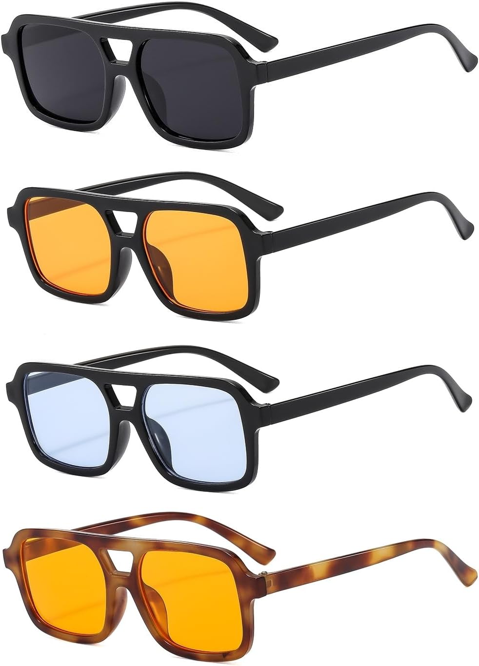 

4 пары ретро-солнцезащитных очков-авиаторов в стиле 70-х годов, квадратные, для женщин и мужчин, винтажные прямоугольные солнцезащитные очки-авиаторы ISIUINN, Black+orange+blue+tortoise Orange