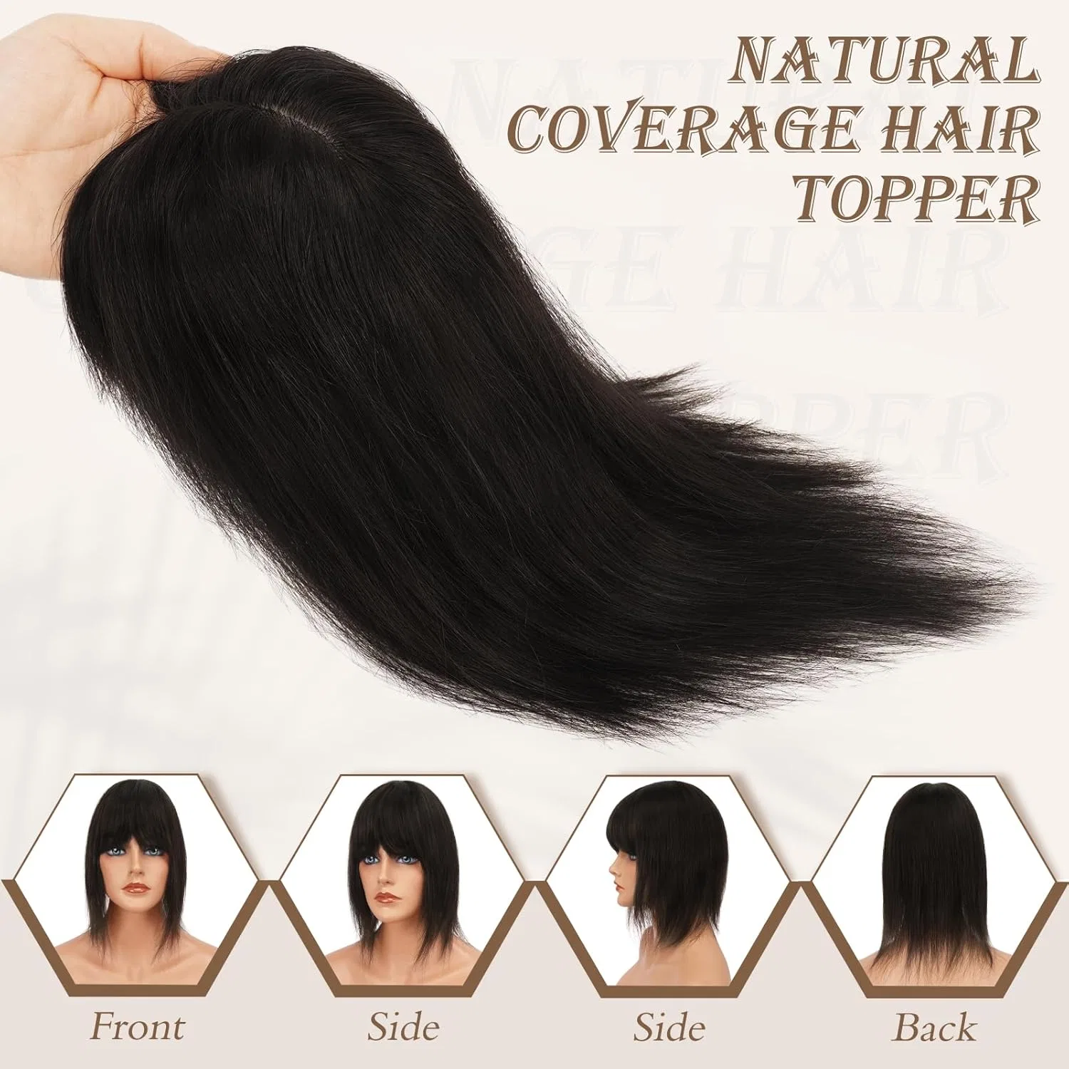Накладка для волос с челкой из натуральных волос RUWISS Ruwiss, Natural Black — фото 3
