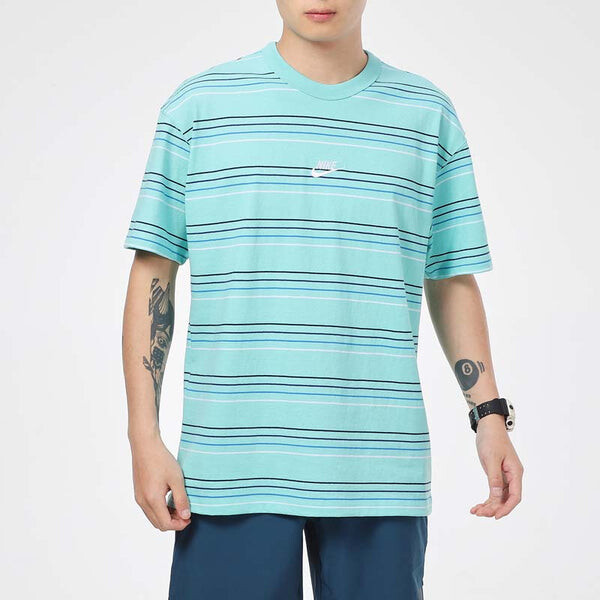 Футболка men's sportswear embroidered logo stripe loose knit sports short sleeve blue green t-shirt Nike, зеленый — фото 3