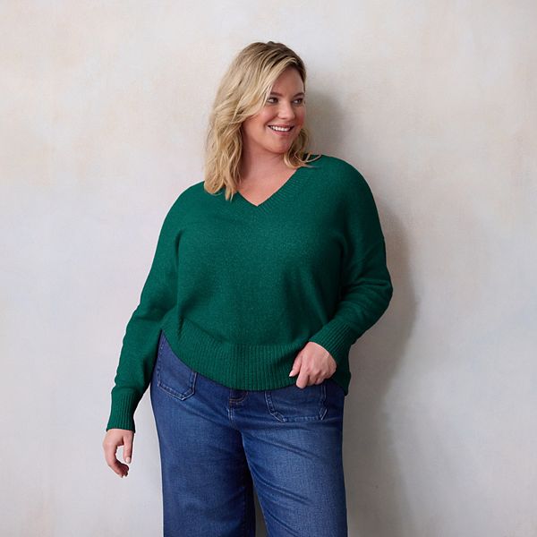 

Свитер с V-образным вырезом Plus size Lc Lauren Conrad, Olympic Green