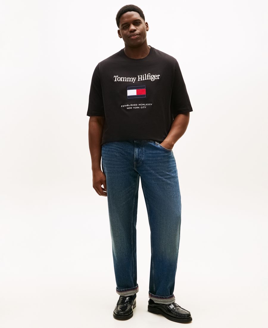 Мужская футболка больших размеров с вышитым флагом Tommy Hilfiger, Black — фото 2