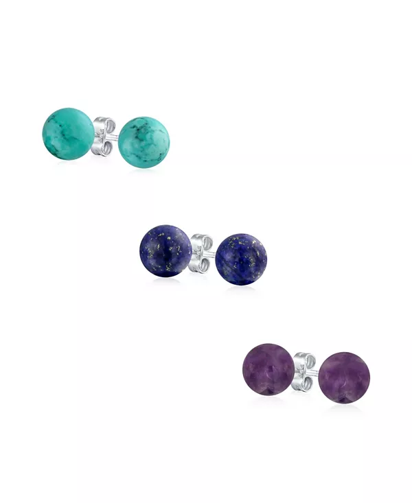 

Набор из 3 серег-гвоздиков из стерлингового серебра с натуральными шариками 6 мм Bling Jewelry, multicolor