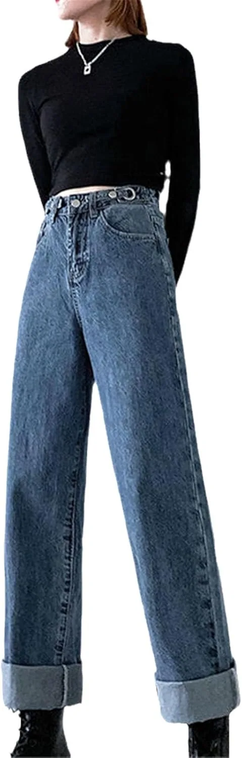 

Женские джинсы Vintage синие широкие с высокой посадкой ZouoYYii