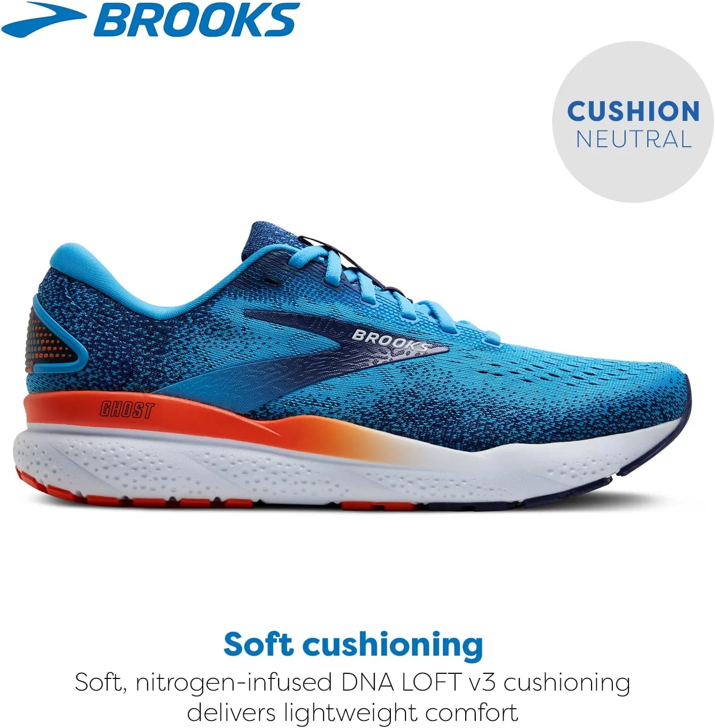 Мужские кроссовки Brooks Ghost 16, Bonnie Blue Blue Ribbon Orange — фото 2