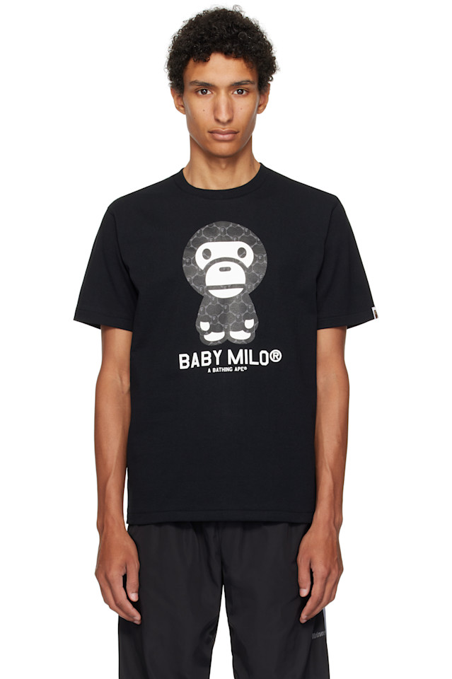 

Bape Черная футболка с монограммой колледжа Baby Milo