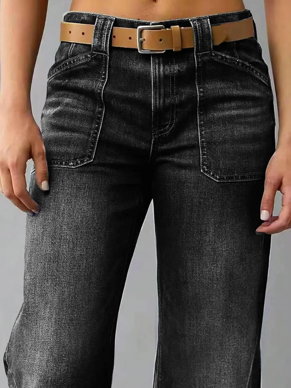 Женские джинсы Wide Straight Leg Mid Rise Stretchy Baggy Loose — фото 2