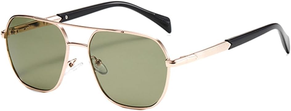 

Солнцезащитные очки с двойной перемычкой, мужские и женские, с защитой от УФ-излучения UV400, металлической оправой и прозрачными градиентными линзами, для вождения и повседневного ношения UYPTK, Golden Green