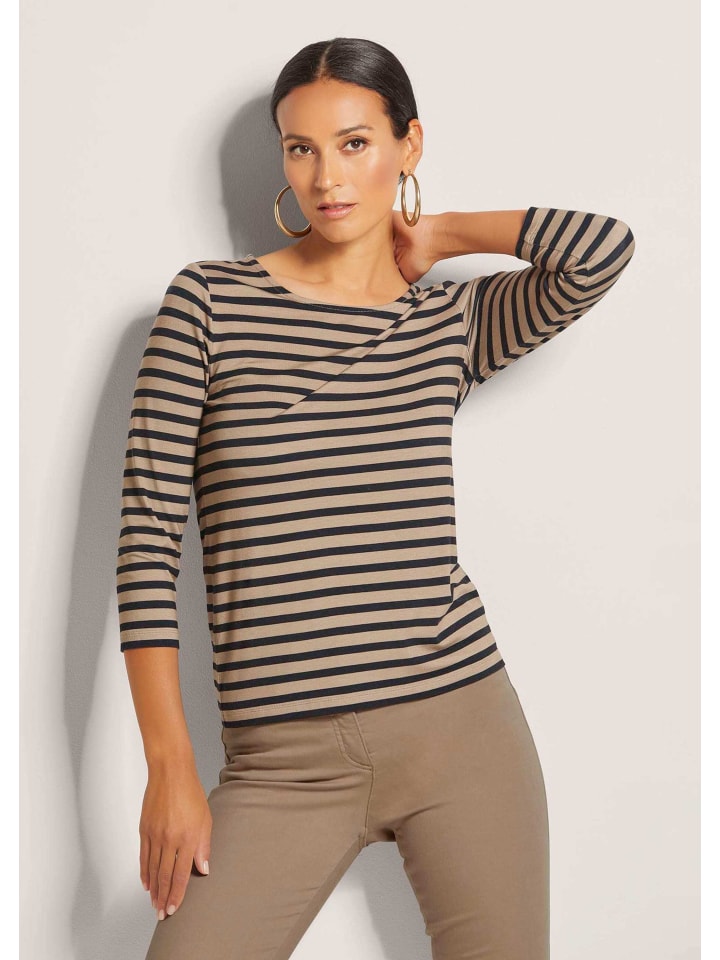 

MADELEINE Полосатая рубашка с вырезом-лодочкой и короткими рукавами, карамельно-черного цвета, Черный, MADELEINE Полосатая рубашка с вырезом-лодочкой и короткими рукавами, карамельно-черного цвета