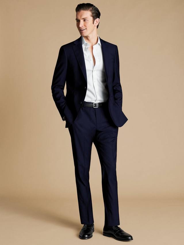 

Брюки для костюма slim fit из итальянской полушерстяной смеси класса люкс Charles Tyrwhitt, темно-синий