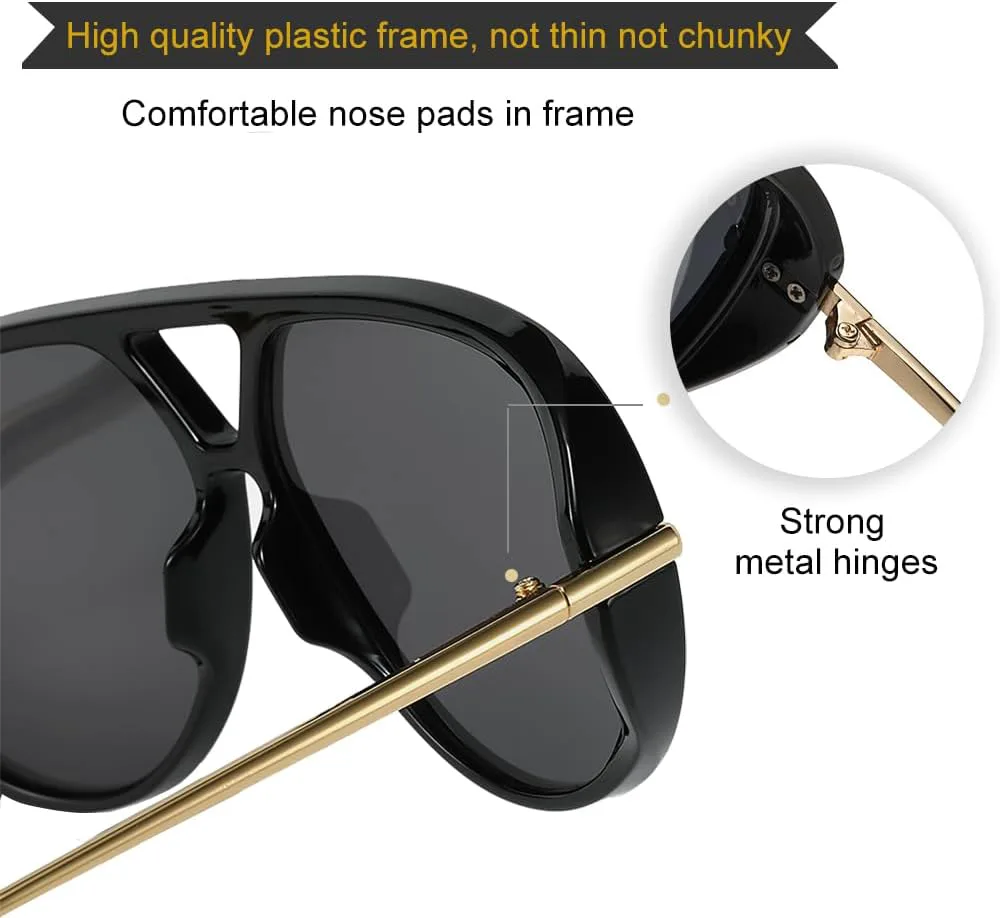 

Модные солнцезащитные очки-авиаторы большого размера для женщин, не спутываются, массивные, стильные, винтажные, с боковой защитой Azoxus, Black Frame/Deep-gray Lens